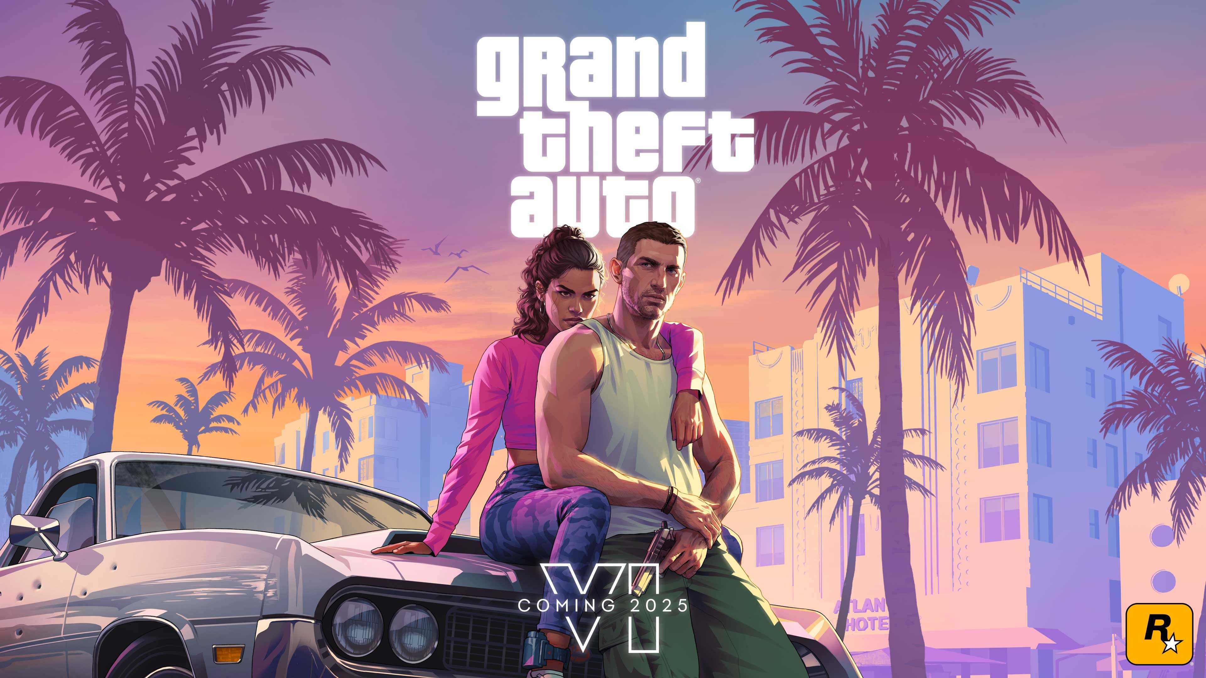 Trailer 1 key art (Jason & Lucia, car hood, "Coming 2025")