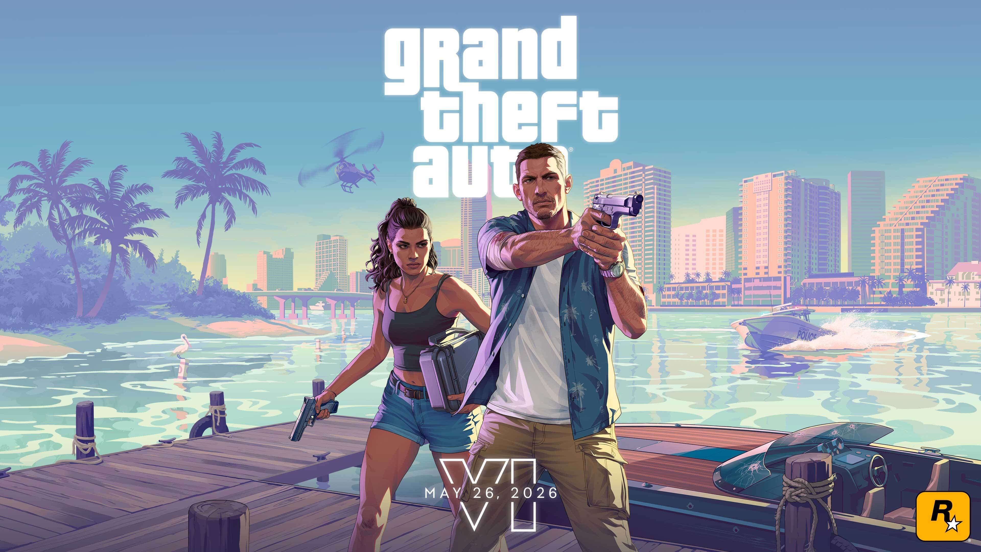 Trailer 2 key art (Jason & Lucia on the dock, Vice City skyline)