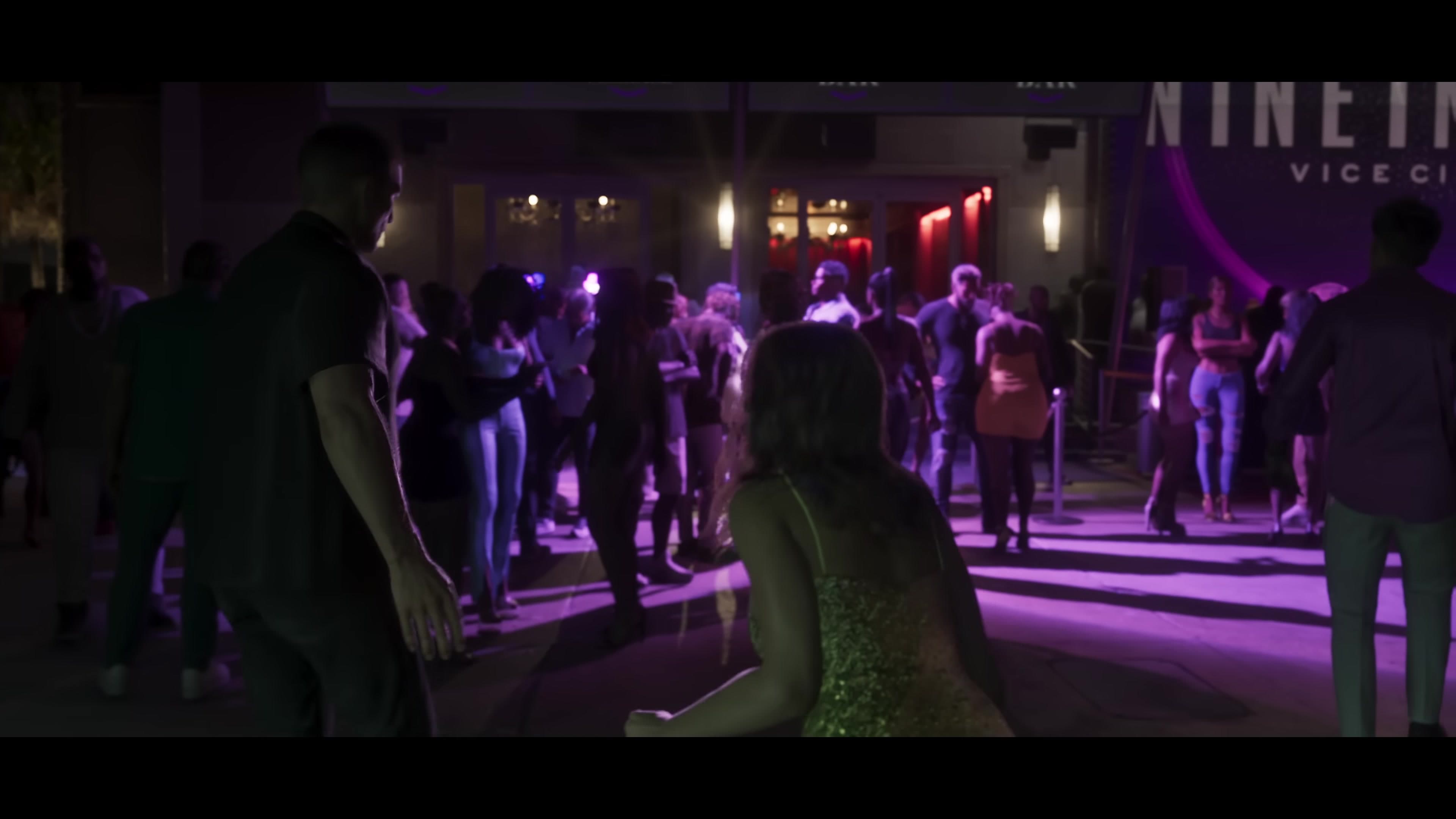 Crowded neon-lit nightclub