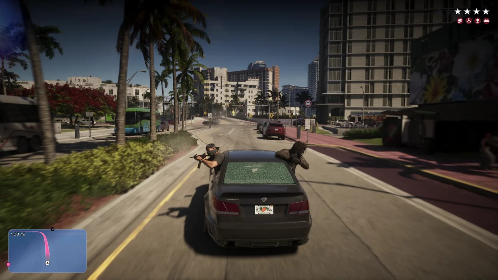 La pasajera responde al fuego durante la persecución — GTA VI
