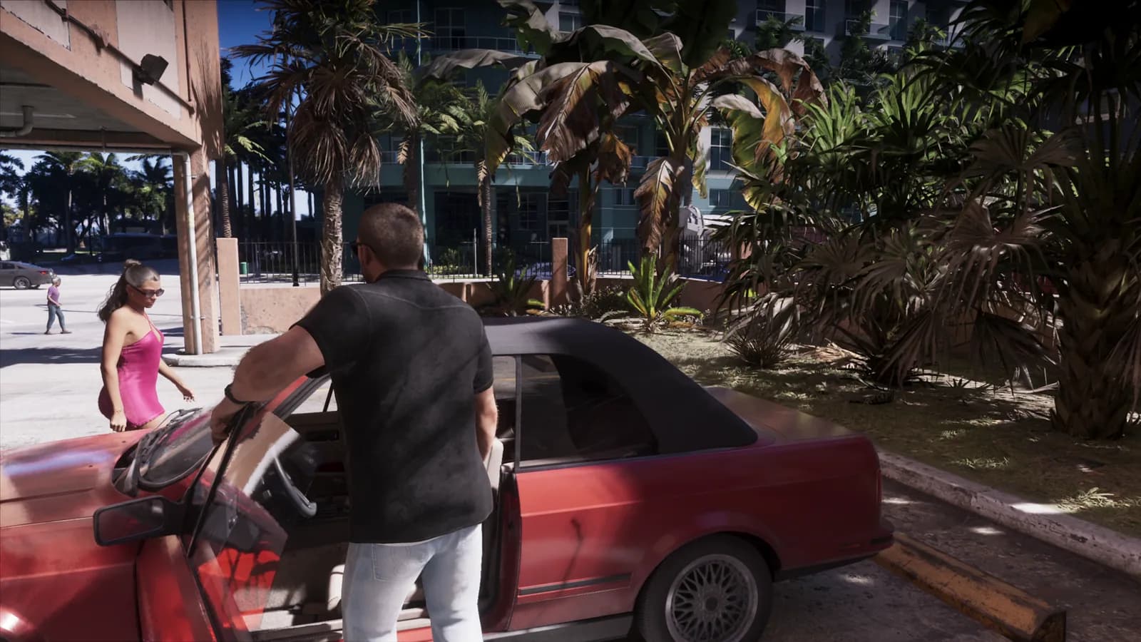 Jason entra en un vehículo estacionado — GTA VI